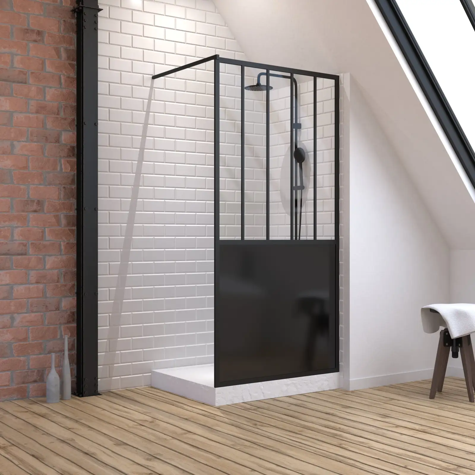 Pack Paroi de douche 100x200 cm noir mat + Receveur haut a poser 100x80 blanc effet pierre Pack Paroi de douche 100x200 cm noir mat + Receveur haut a poser 100x80 blanc effet pierre