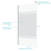 Pack Paroi de Douche 100x200cm - Bande Miroir - Barre de Fixation Extensible et Profil Chrome