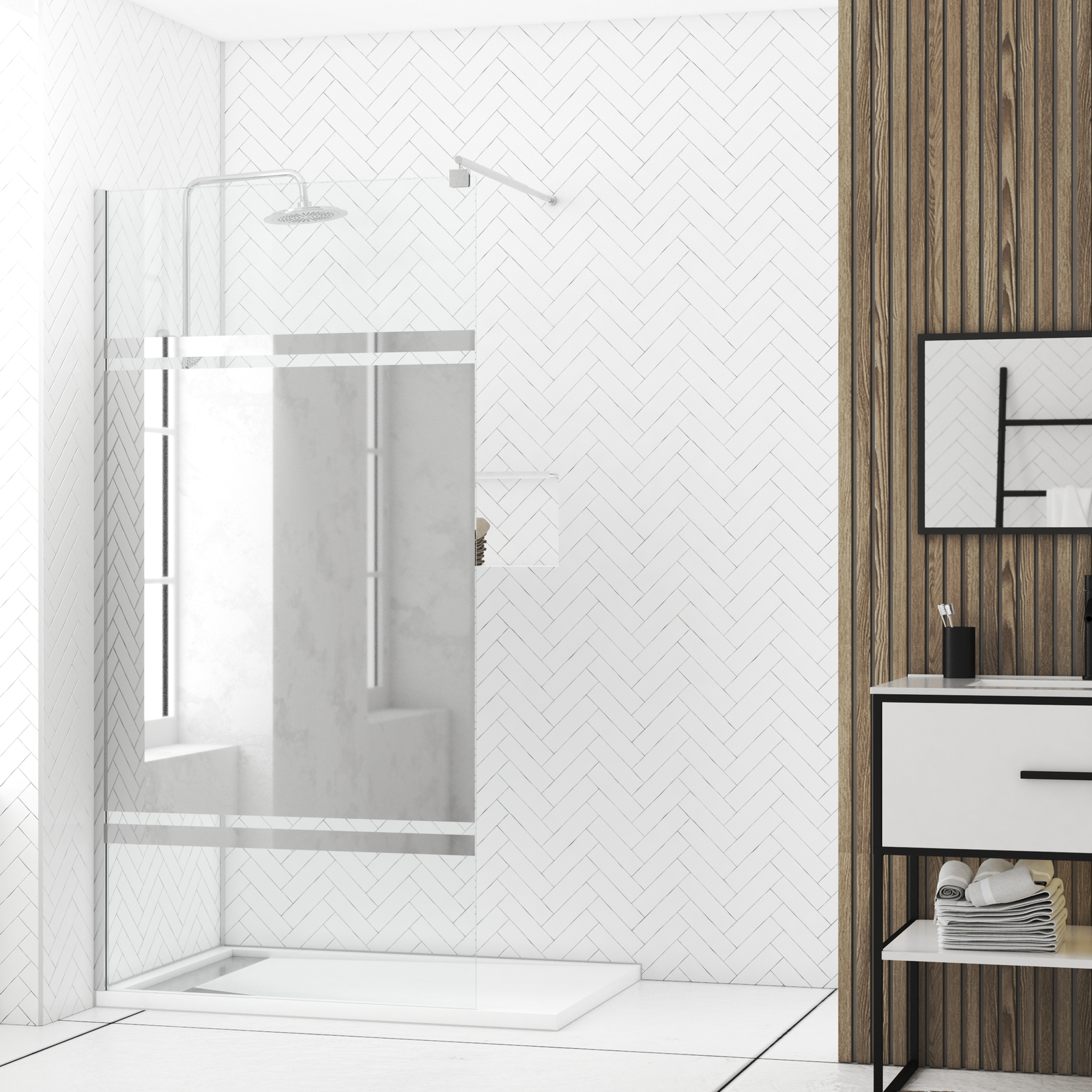 Pack Paroi de Douche 100x200cm - Bande Miroir - Barre de Fixation Extensible et Profil Chrome Pack Paroi de Douche 100x200cm - Bande Miroir - Barre de Fixation Extensible et Profil Chrome