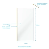 Pack Paroi de Douche 100x200cm Verre Transparent - Barre de Fixation Extensible et Profil Or Brossé