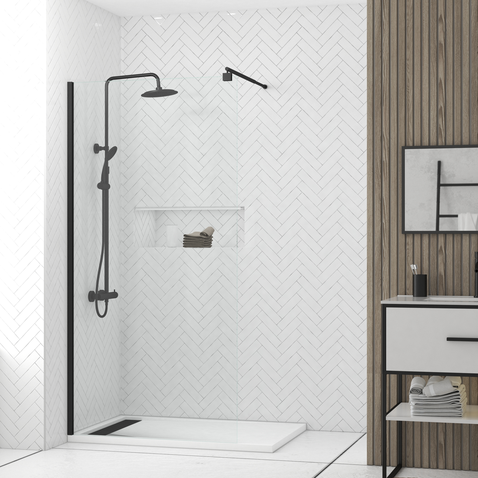 Pack Paroi de Douche 100x200cm Verre Transparent - Barre de Fixation Extensible et Profil Noir Pack Paroi de Douche 100x200cm Verre Transparent - Barre de Fixation Extensible et Profil Noir