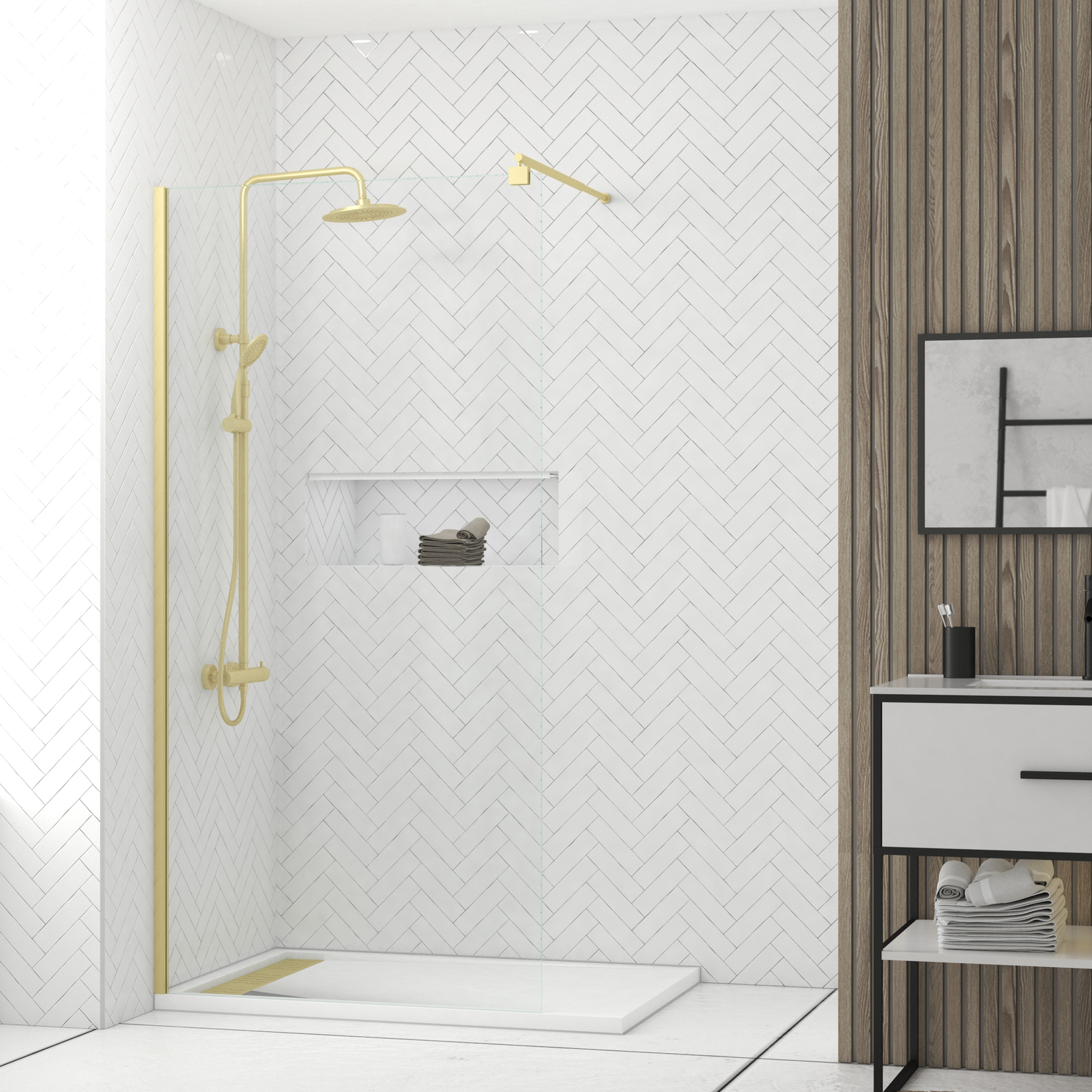 Pack Paroi de Douche 100x200cm Verre Transparent - Barre de Fixation Extensible et Profil Or Brossé Pack Paroi de Douche 100x200cm Verre Transparent - Barre de Fixation Extensible et Profil Or Brossé