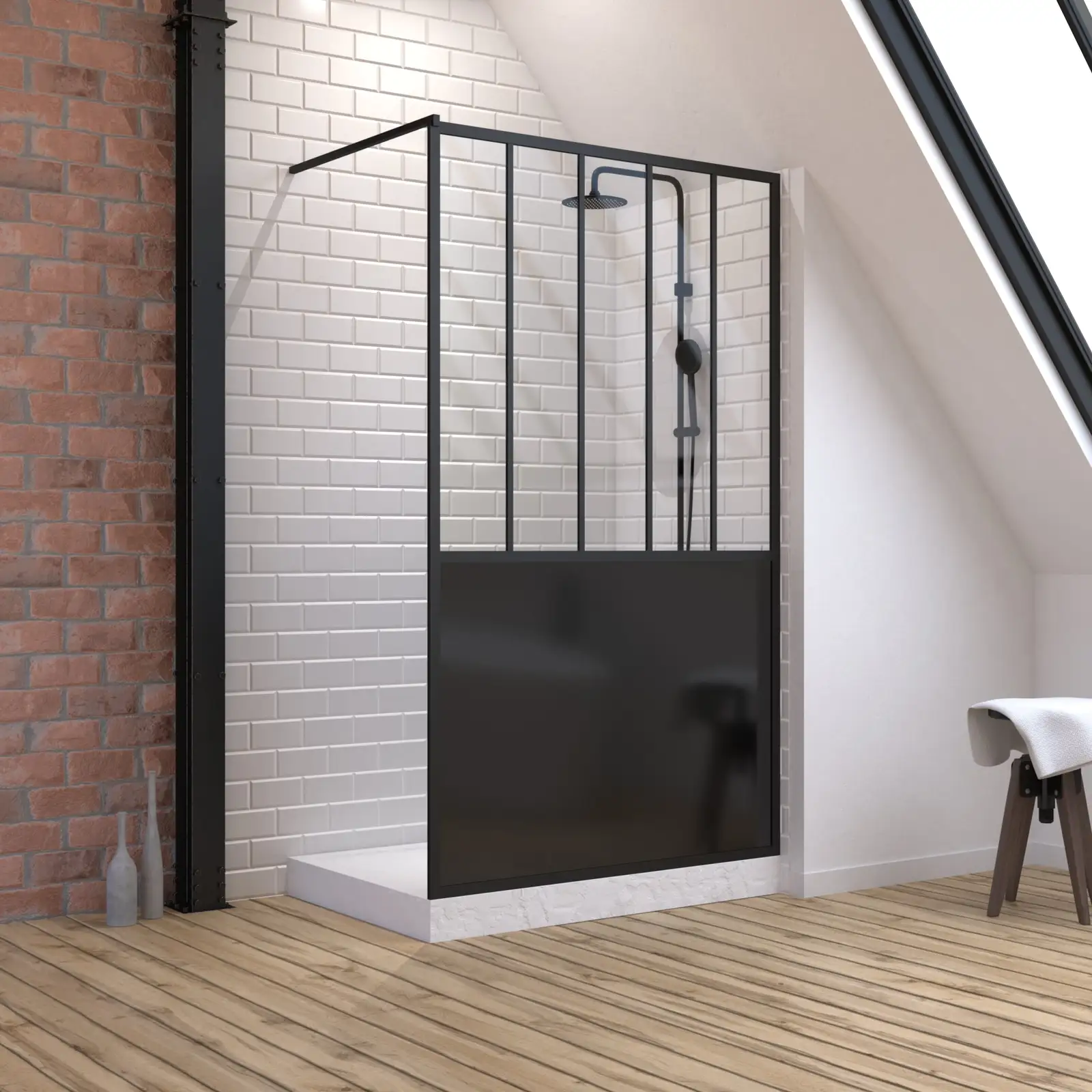 Pack Paroi de douche 120x200 cm noir mat + Receveur haut a poser 120x80 blanc effet pierre Pack Paroi de douche 120x200 cm noir mat + Receveur haut a poser 120x80 blanc effet pierre