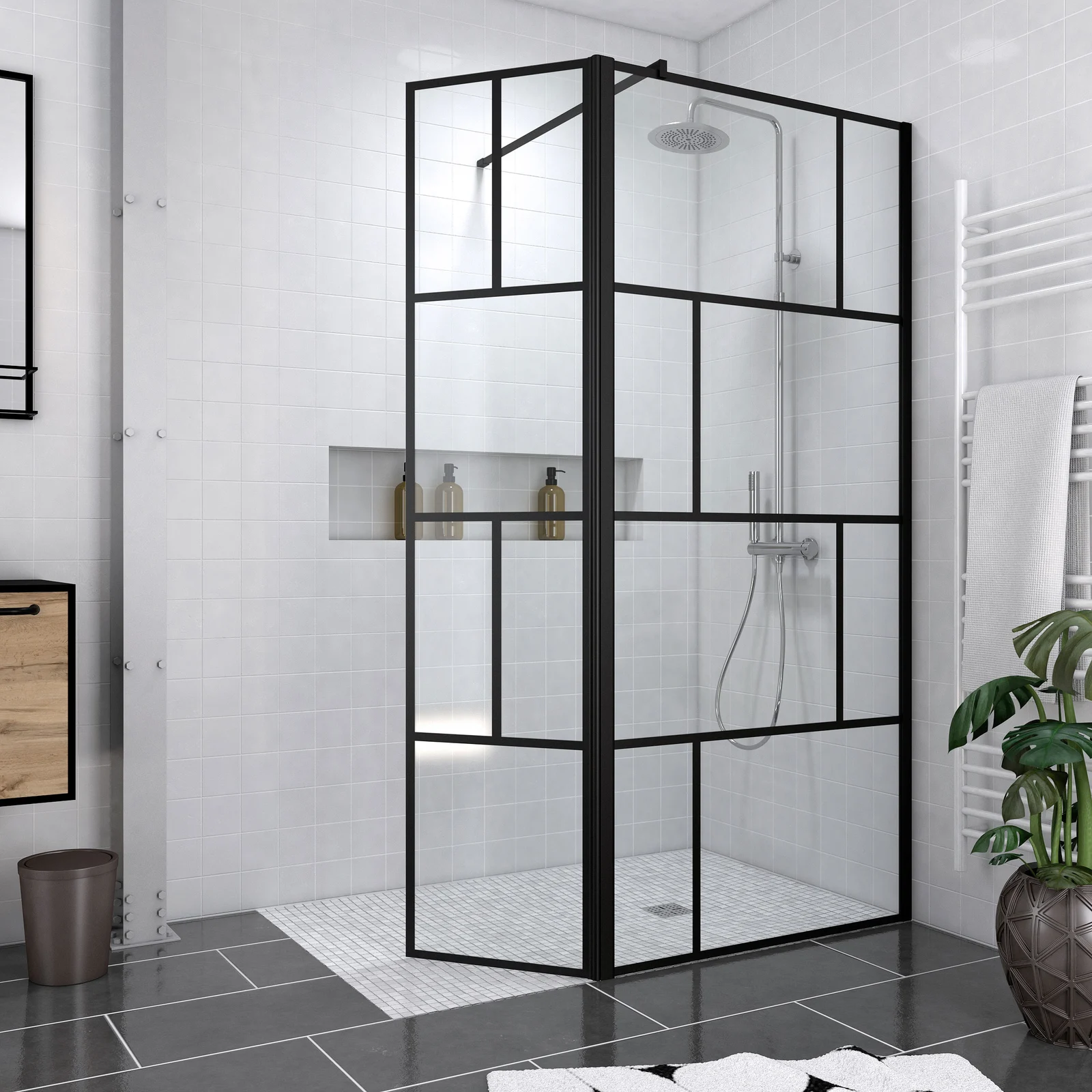 Pack Paroi de douche 90+40x195cm + Receveur a carreler 140x90cm + Bonde verticale - BLOCKS 90