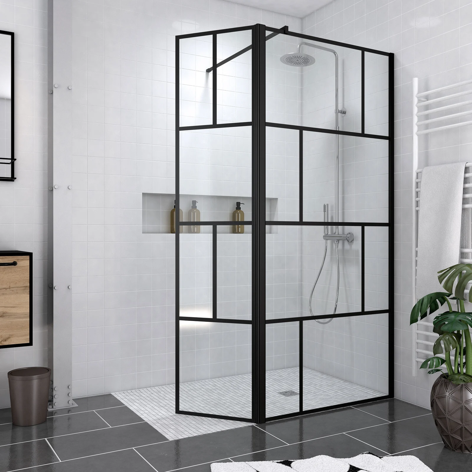 Pack Paroi de douche 90+40x195cm + Receveur a carreler 140x90cm + Bonde  horizontale - BLOCKS 90 - Aurlane