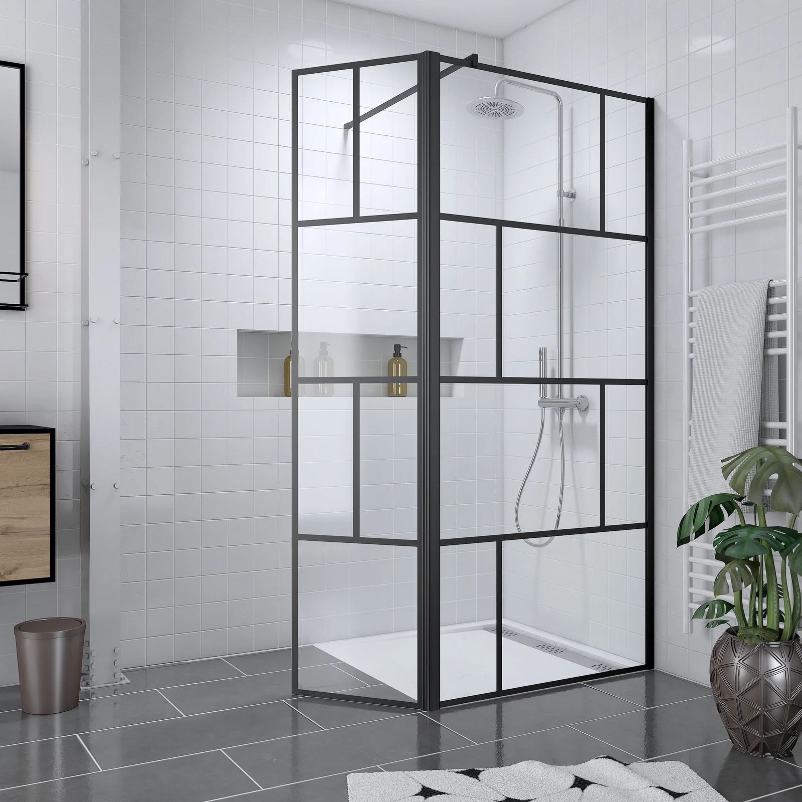 Pack Paroi de douche 90+40x195cm + Receveur blanc lineaire 90x90cm - BLOCKS 90 Pack Paroi de douche 90+40x195cm + Receveur blanc lineaire 90x90cm - BLOCKS 90