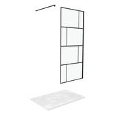 Pack Paroi de douche 90x195 cm + Receveur Blanc effet pierre 140x90 cm