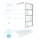 Pack Paroi de douche 90x195 cm + Receveur Blanc effet pierre 140x90 cm