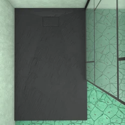 Pack Paroi de douche 90x195 cm + Receveur Noir effet pierre 140x90 cm