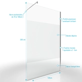 Pack Paroi de Douche Dépolie 120x200cm + Barre de fixation extensible - Verre 8mm - Finition Chrome