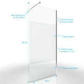 Pack Paroi de Douche Dépolie 80x200cm + Barre de fixation extensible - Verre 8mm - Finition Chrome