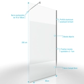 Pack Paroi de Douche Dépolie 90x200cm + Barre de fixation extensible - Verre 8mm - Finition Chrome