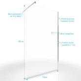 Pack paroi de douche TRANSPARENT 120x200 cm profile chrome +  barre de fixation