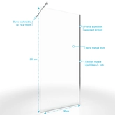 Pack paroi de douche TRANSPARENT 80x200 cm profile chrome + barre de fixation