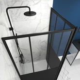 Pack paroi porte de douche pivotante + paroi retour atelier - 90x200cm PROFILE NOIR MAT - verre 5mm