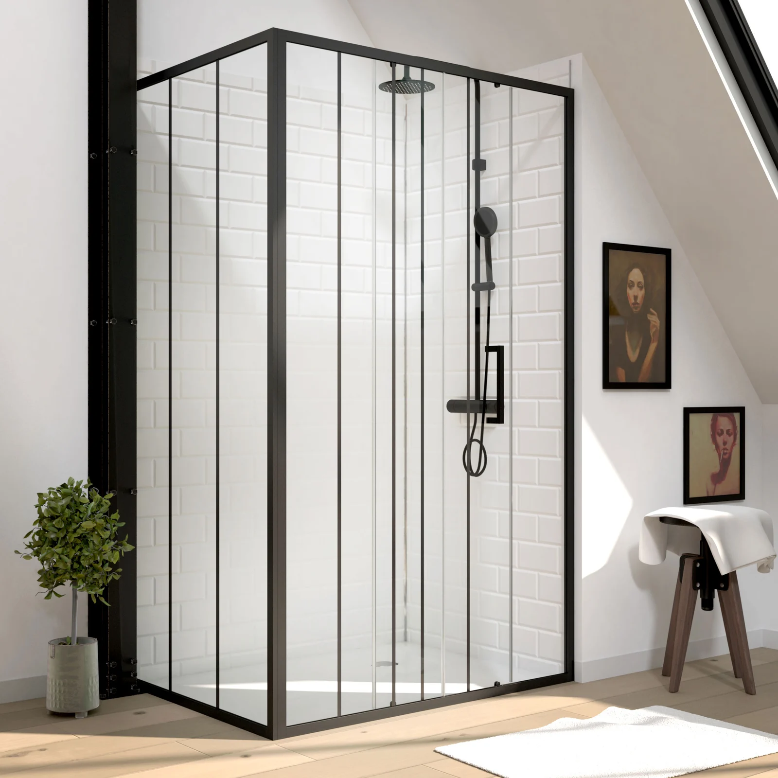 Pack Paroi porte de douche serigraphiee - 120x200cm + Paroi retour - 80x200 cm - PORTE COULISSANTE Pack Paroi porte de douche serigraphiee - 120x200cm + Paroi retour - 80x200 cm - PORTE COULISSANTE