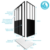 Pack Porte coulissante 120x200 + paroi retour et panneau aluminium composite + receveur 120x90