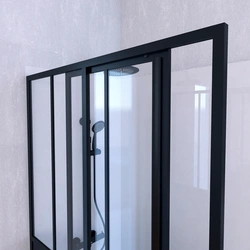 Pack Porte Coulissante Noir Mat + Receveur Blanc 120x80x204 cm et Colonne de Douche Thermostatique
