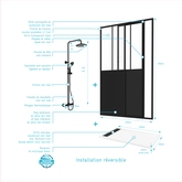 Pack Porte Coulissante Noir Mat + Receveur Blanc 120x80x204 cm et Colonne de Douche Thermostatique