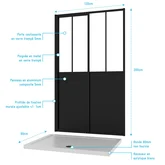 Pack Porte Coulissante Noire Mate Type 'Atelier' et Receveur en Acrylique Blanc - 120x90x200 cm