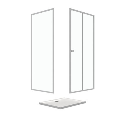 Pack porte de douche Coulissante blanc 100X185 cm  + paroi de retour 80cm + receveur à poser - WHITY