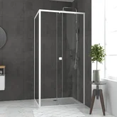 Pack porte de douche Coulissante blanc 100x185cm + retour 80 verre transparent 5mm - WHITY slide 100