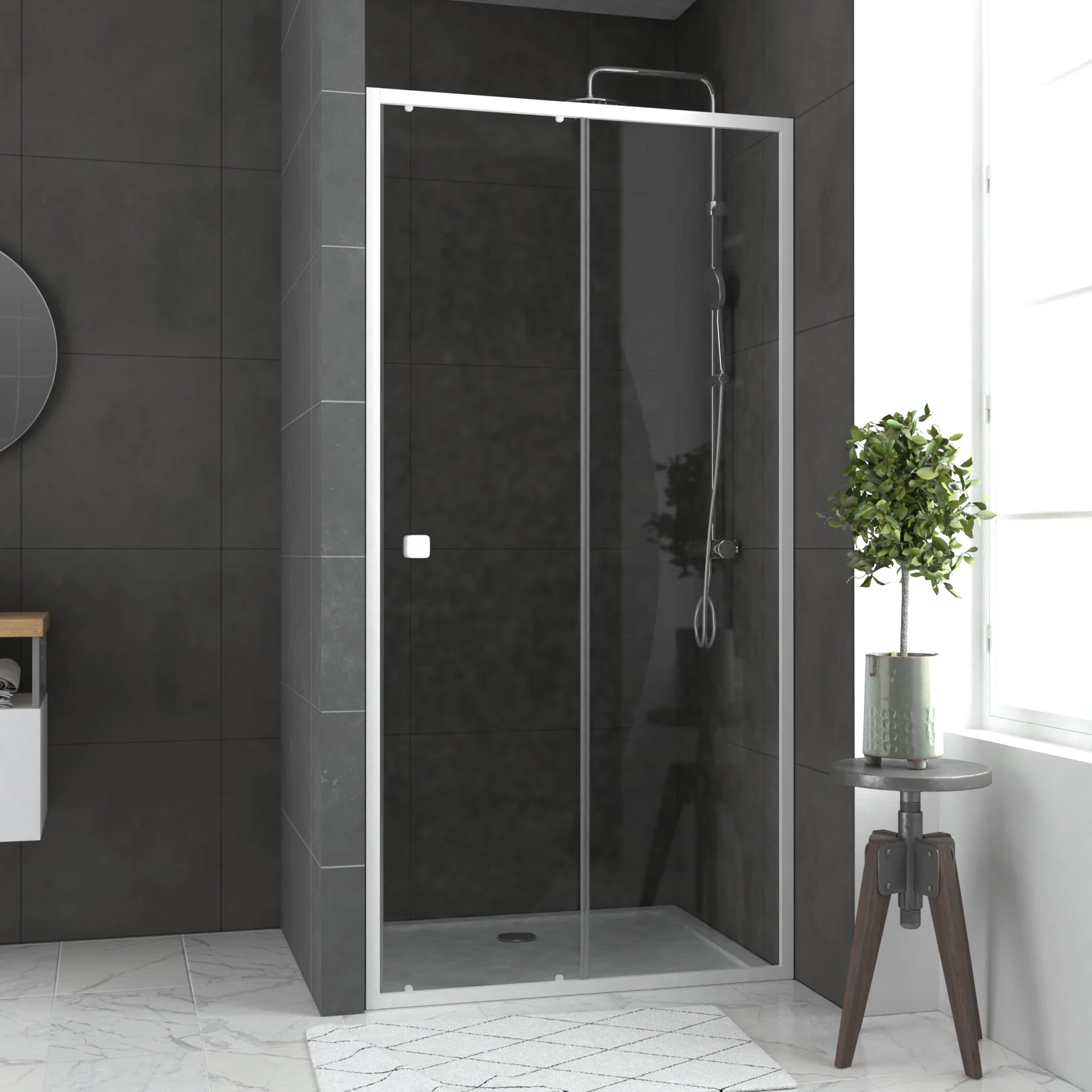 Pack porte de douche coulissante blanc 100x185cm + receveur 100x80 - WHITY SLIDE Pack porte de douche coulissante blanc 100x185cm + receveur 100x80 - WHITY SLIDE