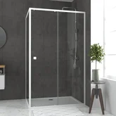 Pack porte de douche Coulissante blanc 120x185cm + retour 80 verre transparent 5mm - WHITY slide 120