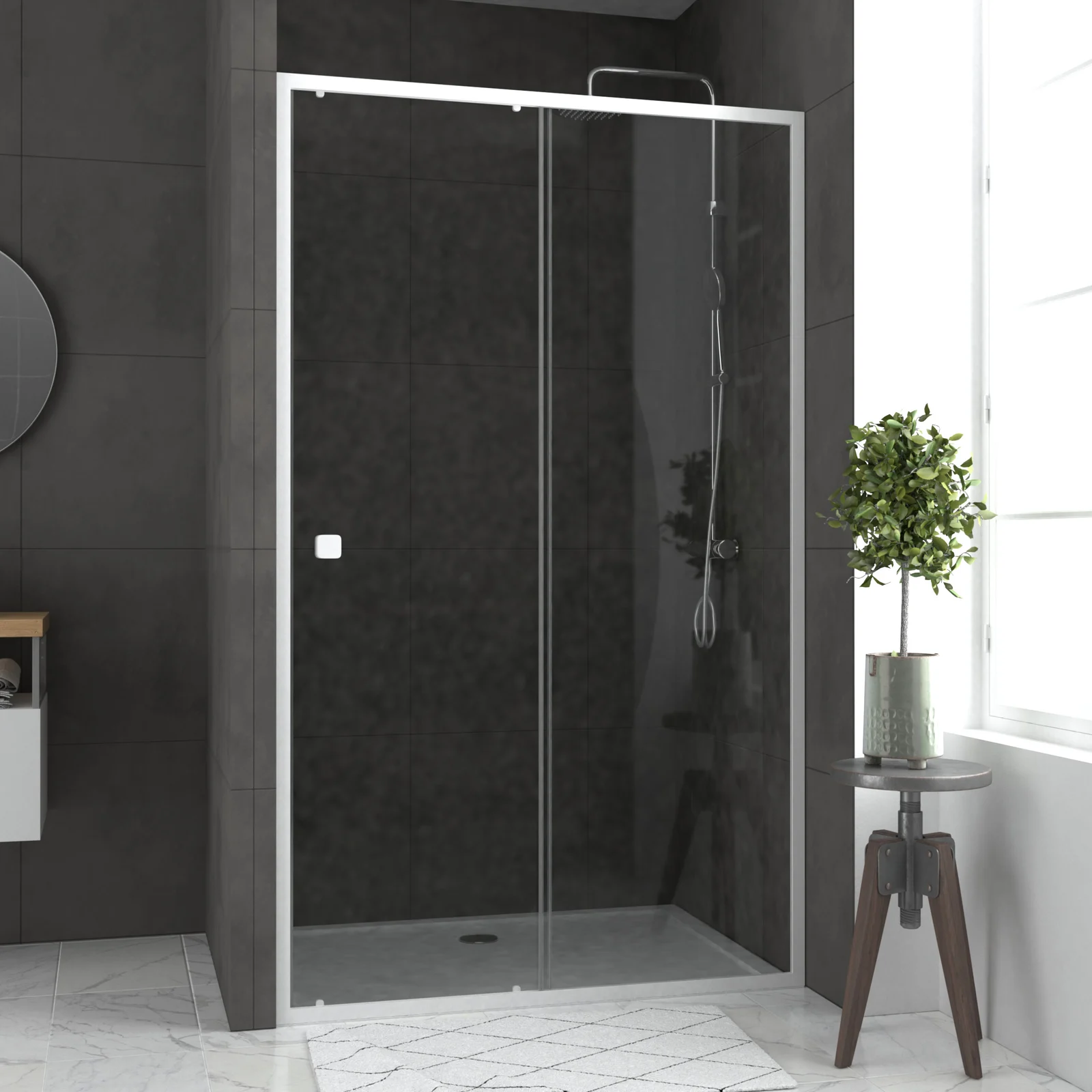 Pack porte de douche coulissante blanc 120x185cm + receveur 90x120 - WHITY SLIDE Pack porte de douche coulissante blanc 120x185cm + receveur 90x120 - WHITY SLIDE