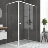 Pack porte de douche Coulissante blanc 140X185 cm  + paroi de retour 90cm + receveur à poser - WHITY