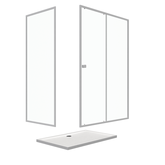 Pack porte de douche Coulissante blanc 140X185 cm  + paroi de retour 90cm + receveur à poser - WHITY