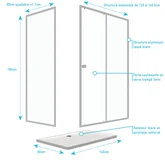 Pack porte de douche Coulissante blanc 140X185 cm  + paroi de retour 90cm + receveur à poser - WHITY