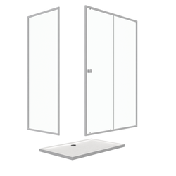 Pack porte de douche Coulissante blanc 140X185 cm  + paroi de retour 90cm + receveur à poser - WHITY