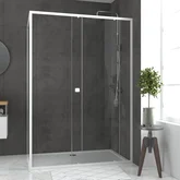 Pack porte de douche Coulissante blanc 140x185cm + retour 80 verre transparent 5mm - WHITY slide 