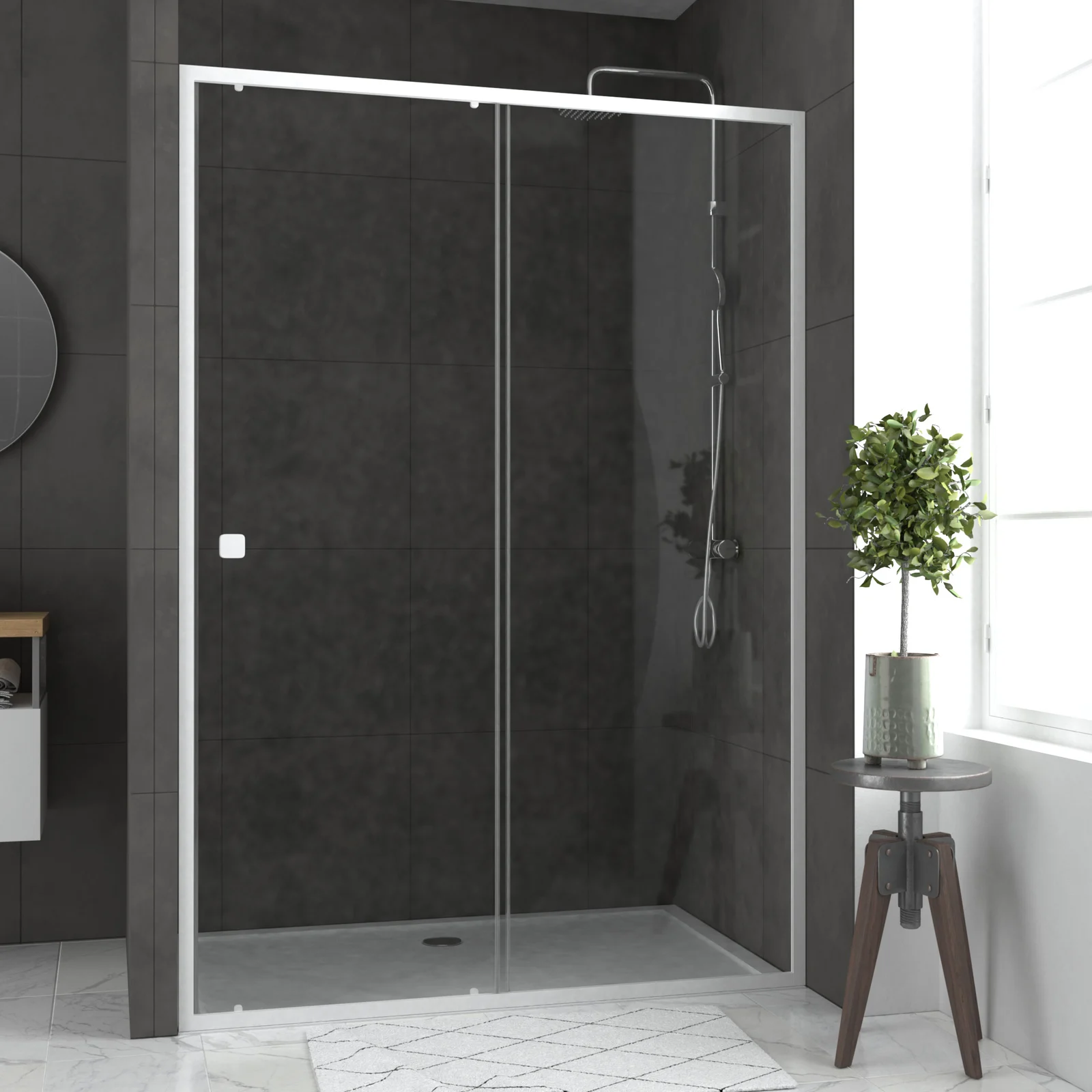 Pack porte de douche coulissante blanc 140x190cm + receveur 90x140 - WHITY SLIDE Pack porte de douche coulissante blanc 140x190cm + receveur 90x140 - WHITY SLIDE