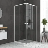 Pack porte de douche coulissante blanc de 78 à 90x185cm + receveur 90x90 - WHITY SLIDE