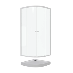 Pack porte de douche coulissante blanc de 89 à 90x190 cm + receveur - WHITY ROUND SLIDE