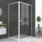 Pack porte de douche Coulissante blanc extensible 120X185 + paroi de retour 90cm + receveur - WHITY