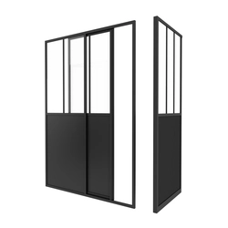 Pack Porte de Douche Coulissante et Retour 'Type Atelier' - Noir Mat - 120x90x200 cm