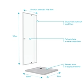 Pack porte de douche pivotant blanc de 78 à 90x185cm + receveur 90x90 - WHITY PIVOT