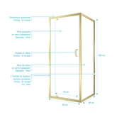 Pack Porte de Douche Pivotante 90x200cm et Retour 90cm - Profilés Or Doré Brossé - Verre 6mm