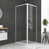 Pack porte de douche pivotante blanc de 78 à 90x185cm + retour 80 verre 5mm - WHITY PIVOT