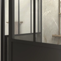 Pack Porte de Douche Pivotante et Retour 'Type Atelier' - Noir Mat - 90x80x200 cm