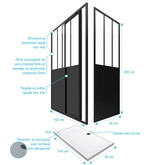 Pack Porte pivotante 140x200 + paroi retour et panneau aluminium composite + receveur 140x80