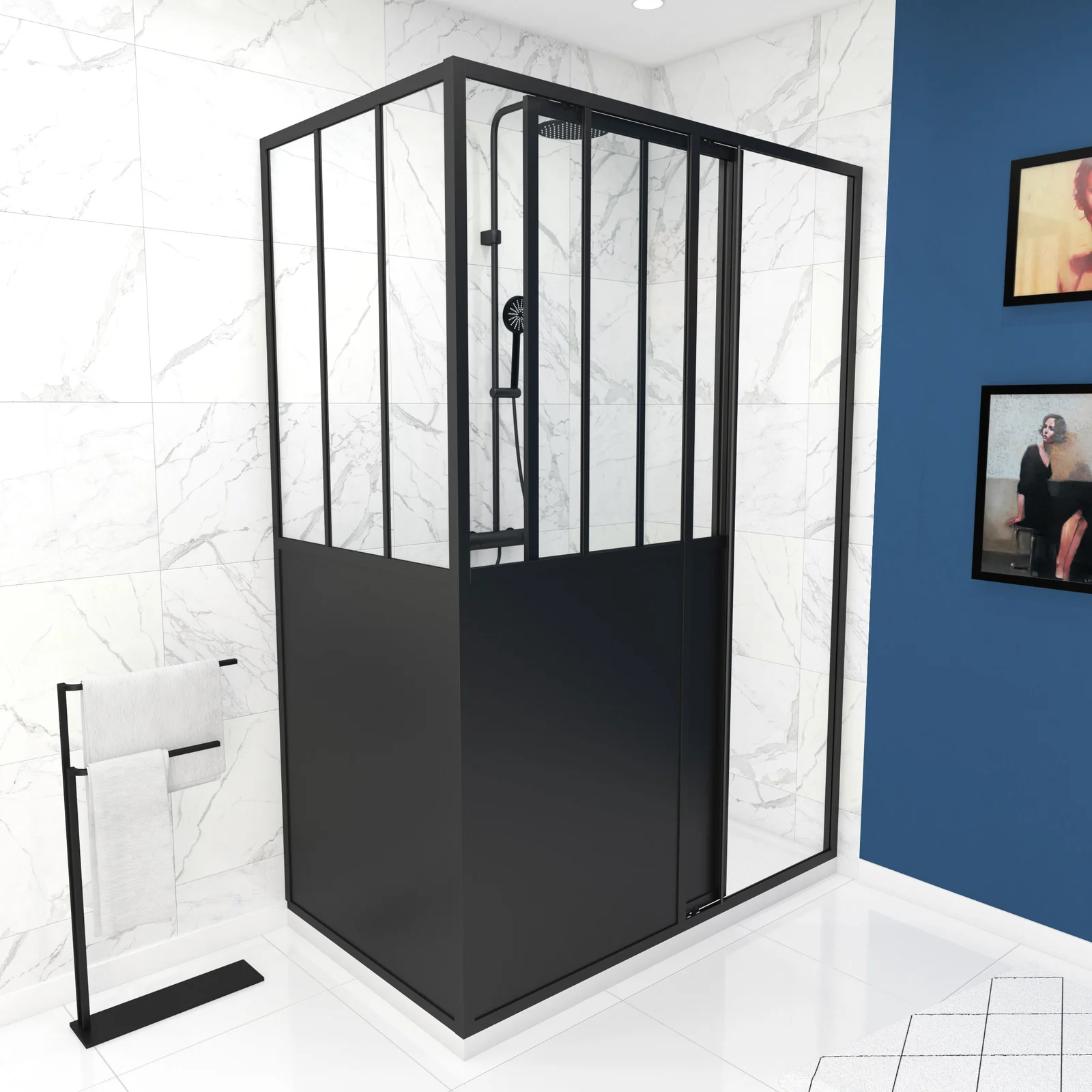 Pack Porte pivotante 140x200 + paroi retour et panneau aluminium composite + receveur 140x80 Pack Porte pivotante 140x200 + paroi retour et panneau aluminium composite + receveur 140x80