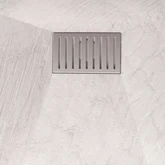 Pack Receveur Blanc Effet Pierre 140x90 cm et Grille décor Linéaire en Inox - PACK ROCK 2