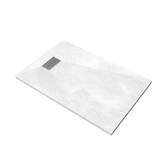Pack Receveur Blanc Effet Pierre 140x90 cm et Grille décor Linéaire en Inox - PACK ROCK 2