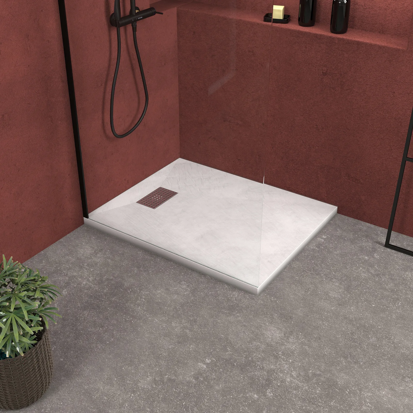 Pack Receveur Blanc Effet Pierre 90x70 cm et Grille décor Perforée en Inox - PACK ROCK 2 Pack Receveur Blanc Effet Pierre 90x70 cm et Grille décor Perforée en Inox - PACK ROCK 2