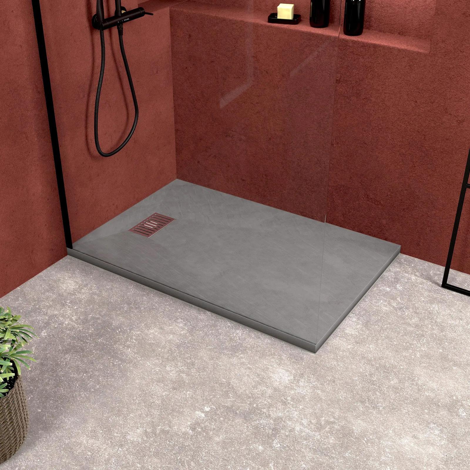 Pack Receveur Gris Effet Pierre 120x80 cm et Grille décor Linéaire en Inox - PACK ROCK 2 Pack Receveur Gris Effet Pierre 120x80 cm et Grille décor Linéaire en Inox - PACK ROCK 2