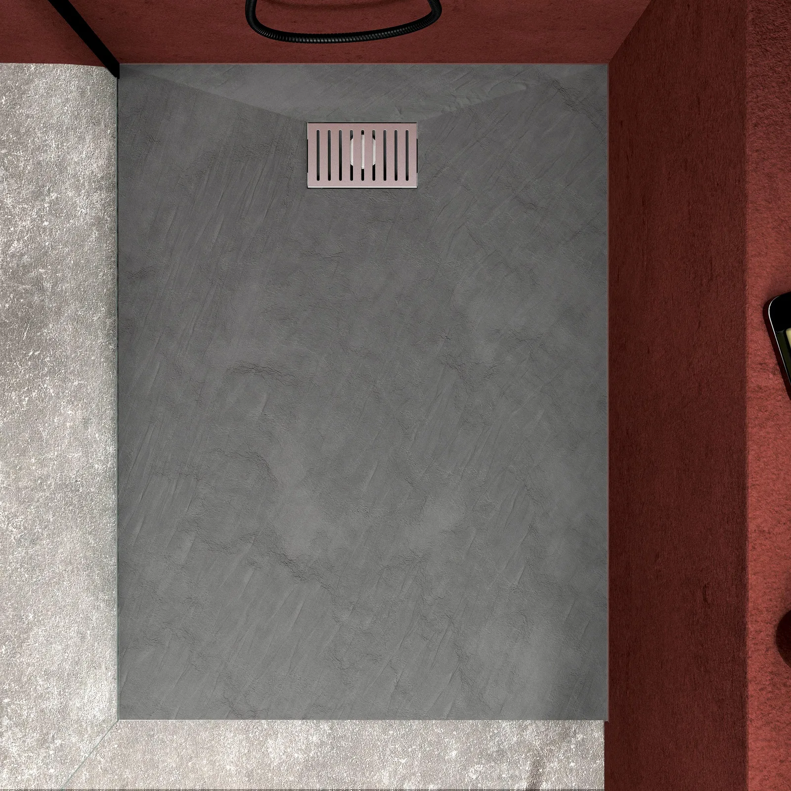 Pack Receveur Gris Effet Pierre 120x90 cm et Grille décor Linéaire en Inox - PACK ROCK 2